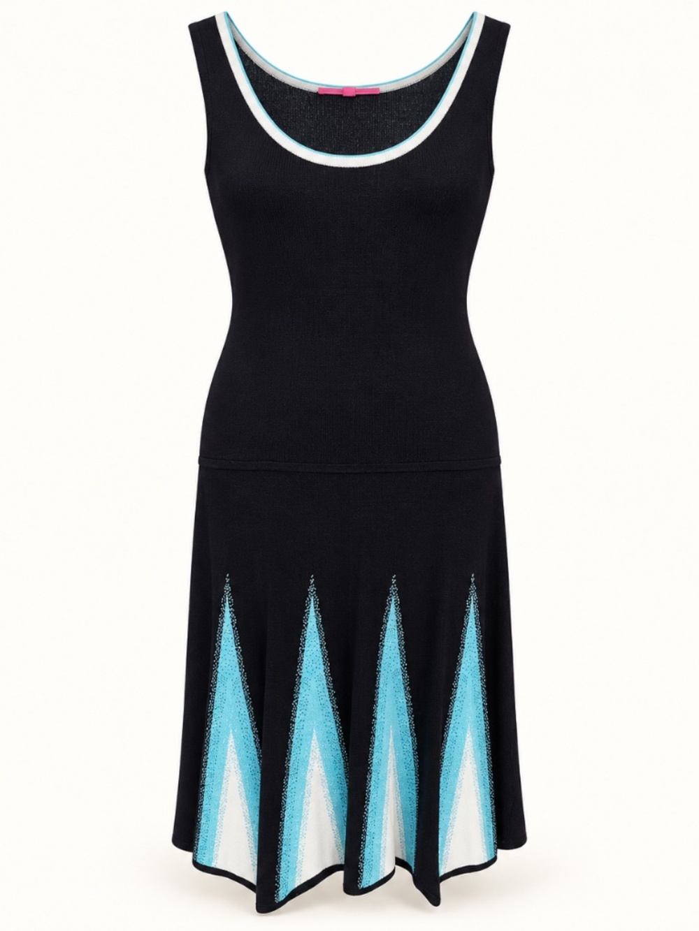 Catherine Malandrino Black Turquoise Border Print  Dress, Size M